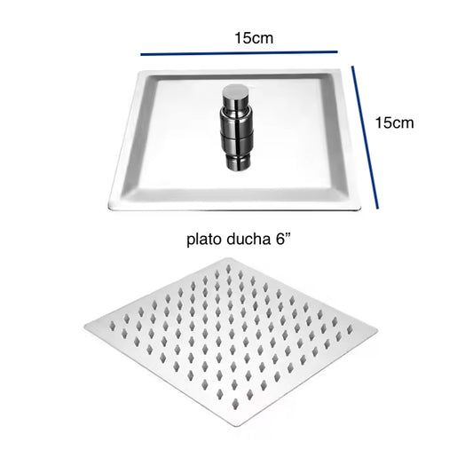Regadera de ducha cuadrada 15cm x 15cm cromada en acero inoxidable de lujo 6"