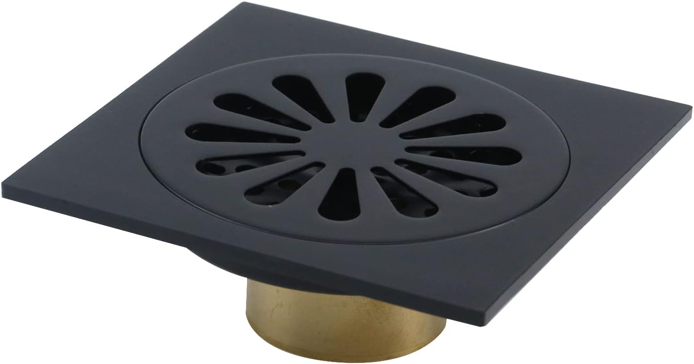 Desagüe de piso cuadrado negro mate – diseño moderno y elegante